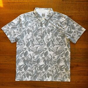 Callaway Opti-Dri Mens XL Grey White Tropical Leaf Print Golf Polo Shirt MA6078